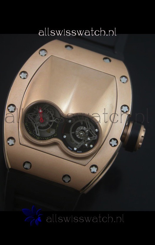 IMG_9081 Richard Mille RM053 Tourbillon Pablo Mac Donough Pink Gold Case Black Strap Replica 4