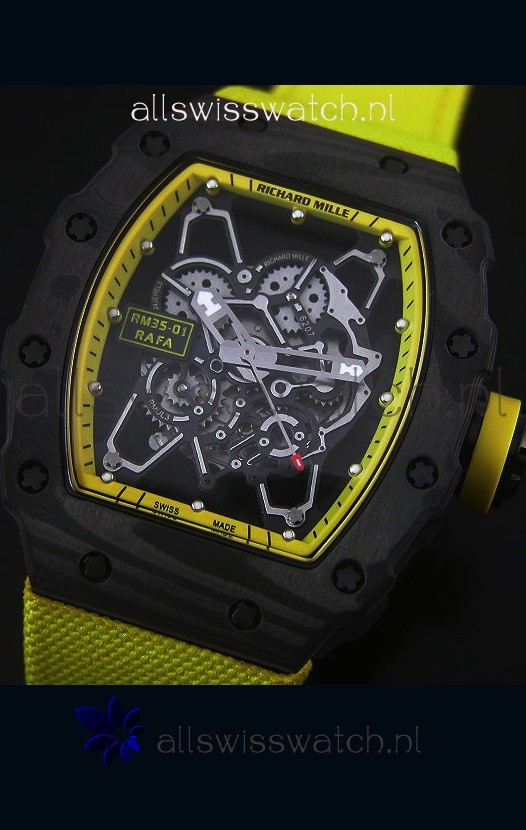 IMG_9081 Richard Mille RM35-01 Rafael Nadal EditionYellow Nylon Strap Replica 4