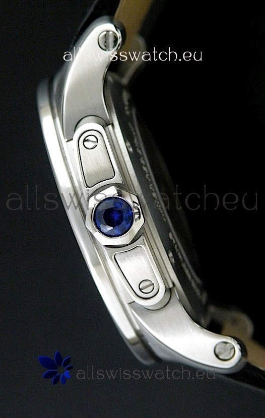 IMG_9081 Cartier Calibre de Steel in Black Leather Strap Replica 4