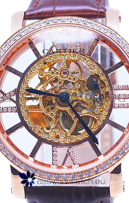 IMG_9081 Ronde De Cartier Skeleton Rose Gold in Diamond Bezel Replica 4