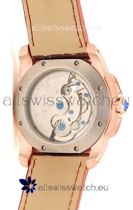 Calibre de Cartier Flying Tourbillon Rose Gold in Brown Strap Replica 4