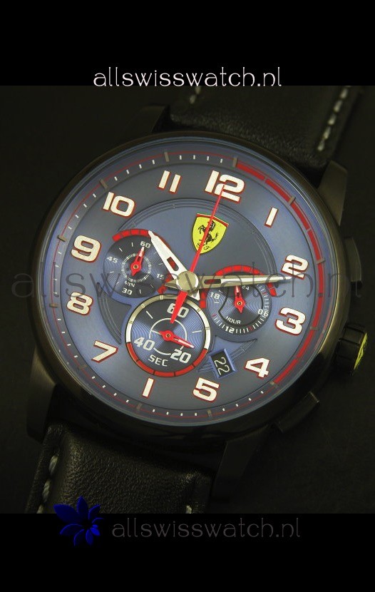 IMG_9081 Scuderia Ferrari Heritage Chronograph in Blue Dial Black Steel Case Replica 4