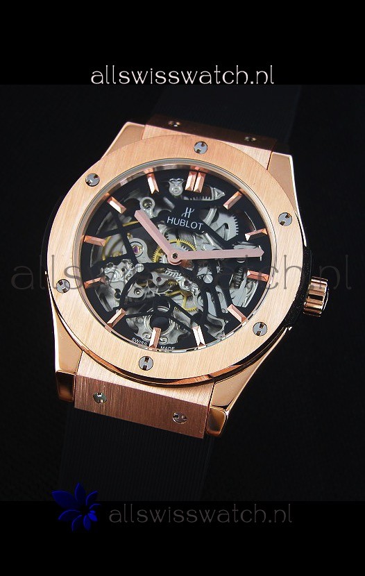 IMG_9081 Hublot Classic Fusion Skeleton Rose Gold Case Movement Replica 4