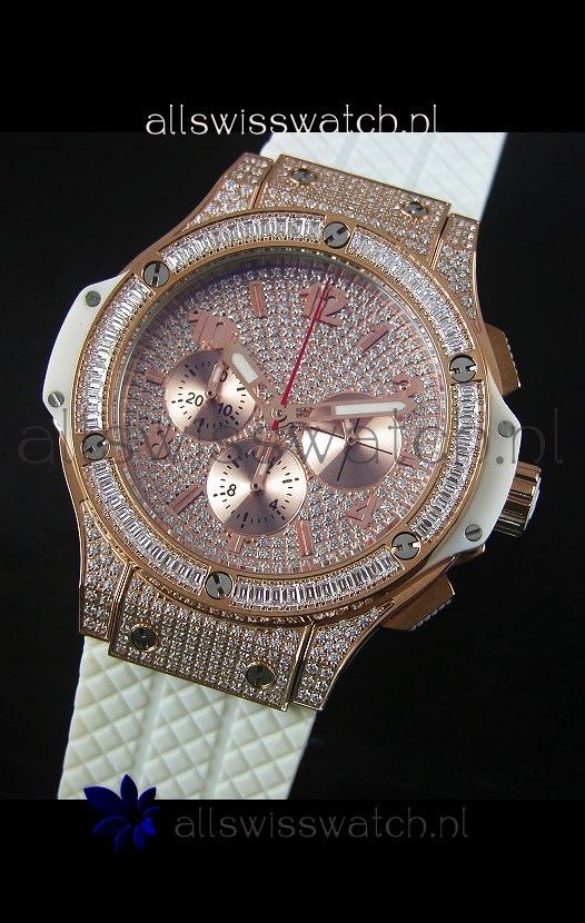 IMG_9081 Hublot Big Bang Rose Gold Quartz Movement in White Strap Replica 4