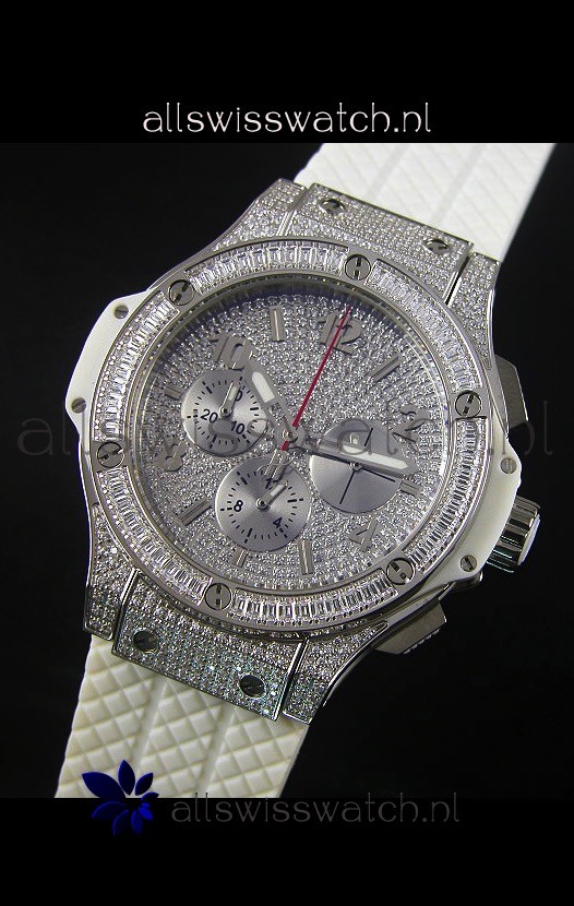 IMG_9081 Hublot Big Bang Rose Stainless Steel Quartz Movement in White Strap Replica 4