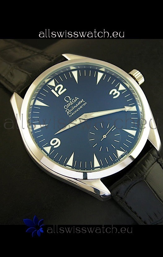 Omega Seamaster Railmaster in Black Leather Strap Replica 4