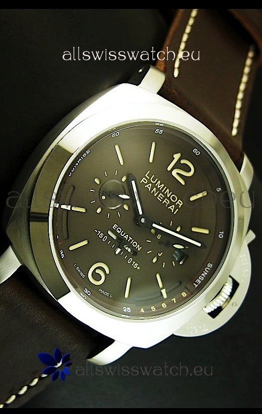 IMG_9081 Panerai PAM365 L’Astronomo Luminor 1950 GMT Equation of Time Brown Dial Steel Replica 4