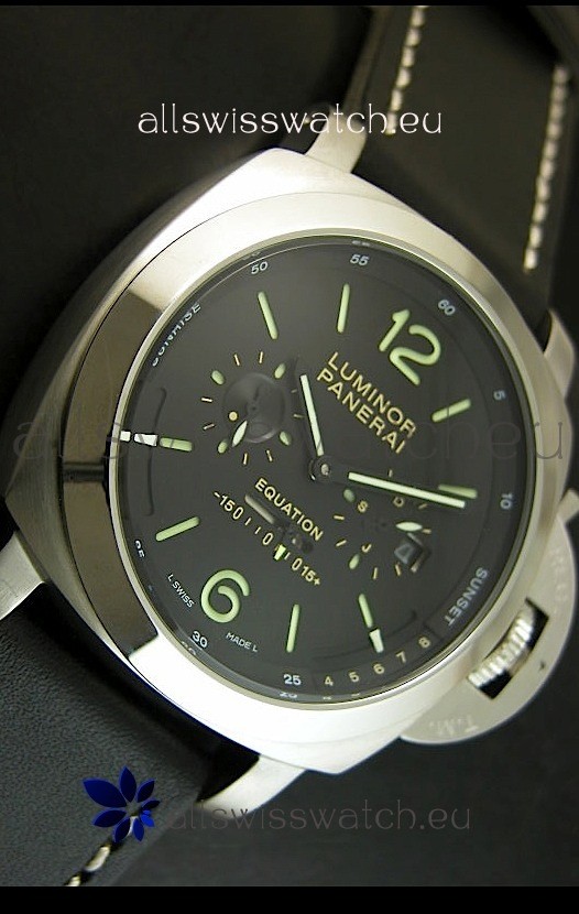 IMG_9081 Panerai PAM365 L’Astronomo Luminor 1950 GMT Equation of Time Black Dial Steel Replica 4