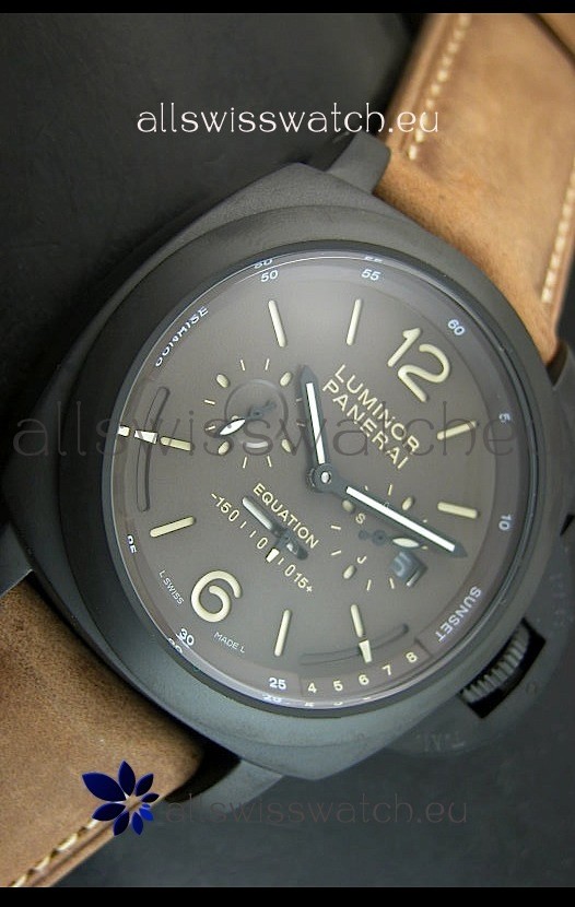 IMG_9081 Panerai PAM365 L’Astronomo Luminor 1950 GMT Equation of Time Brown Dial PVD Replica 4