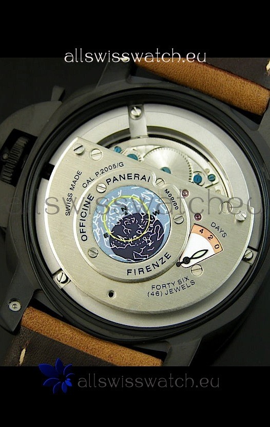 IMG_9081 Panerai PAM365 L’Astronomo Luminor 1950 GMT Equation of Time Black Dial PVD Replica 4