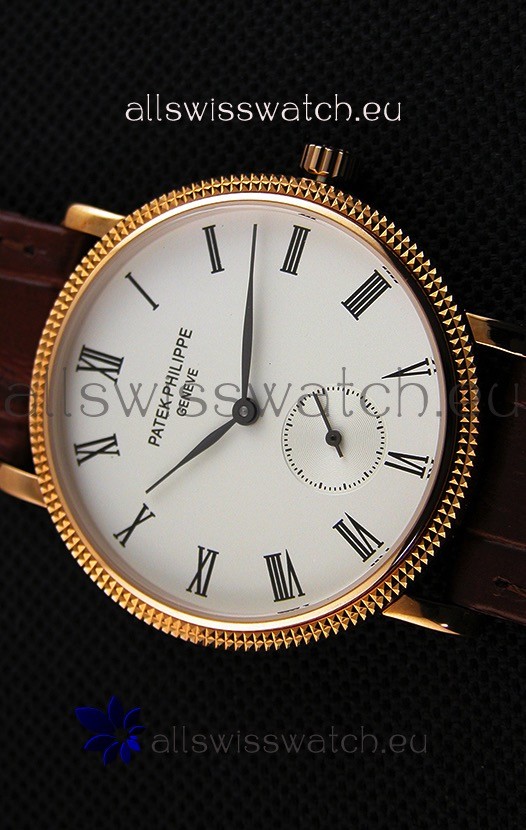 IMG_9081 Patek Philippe Calatrava Mens in Yellow Gold Case Brown Strap Replica 4