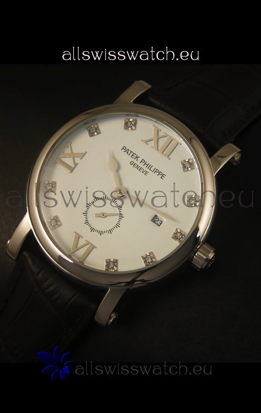 IMG_9081 Patek Philippe Calatrava Stainless Steel Diamonds Hour Markers Replica 4