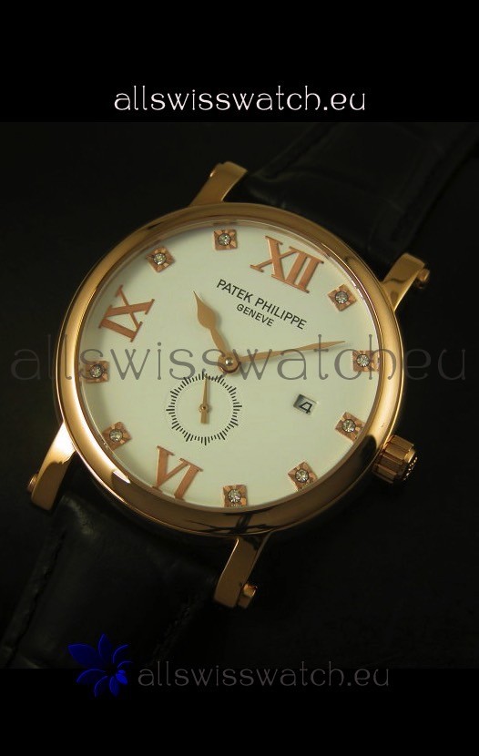 IMG_9081 Patek Philippe Calatrava Rose Gold Diamonds Hour Markers Replica 4