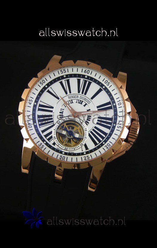 IMG_9081 Roger Dubuis Excalibur Tourbillon - Rose Gold Plating White Dial Replica 4