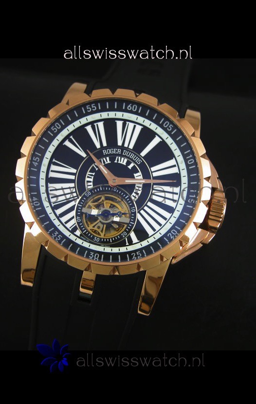 IMG_9081 Roger Dubuis Excalibur Tourbillon - Rose Gold Plating Black Dial Replica 4