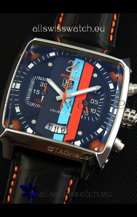 IMG_9081 Tag Heuer Monaco 24 Quartz in Red/Blue Stripes Dial Replica 4