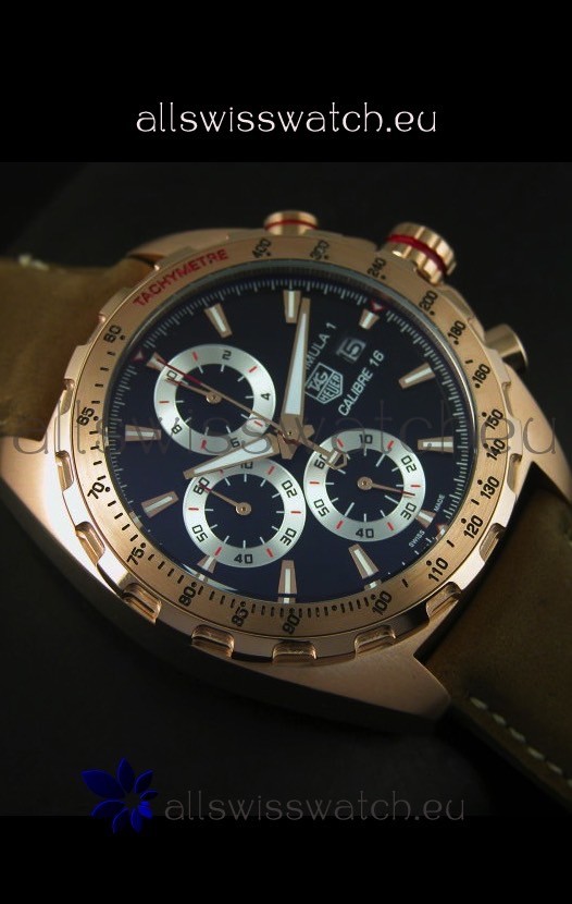 IMG_9081 Tag Heuer Calibre 16 Rose Gold in Black Dial Replica 4