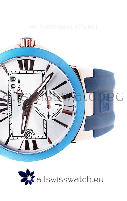 IMG_9081 Ulysse Nardin Executive Dual Time in Smooth Blue Bezel Replica 4