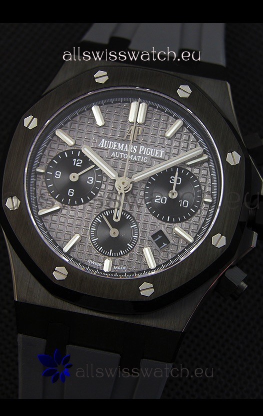IMG_9081 Audemars Piguet Royal Oak Chronograph Slate Grey Dial Rubber Strap PVD Case Replica 5