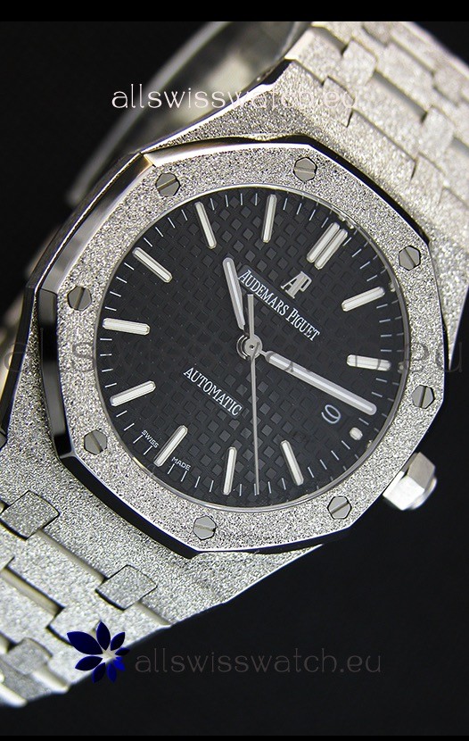 IMG_9081 Audemars Piguet Royal Oak Frosted Self-Winding White Gold Black Dial 1:1 Mirror Replica 5