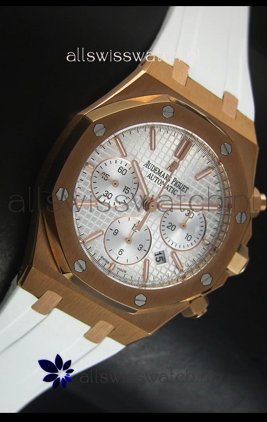 IMG_9081 Audemars Piguet Royal Oak Chronograph in Yellow Gold in Polished White Dial Replica 5