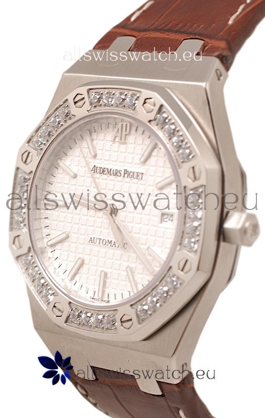 Audemars Piguet Royal Oak Steel in Brown Leather Strap Replica 5
