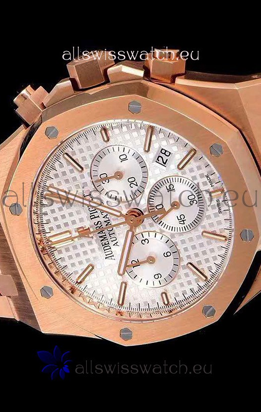 IMG_9081 Audemars Piguet Royal Oak Chronograph White Dial Rose Gold on 904L Steel - 1:1 Mirror Replica 5