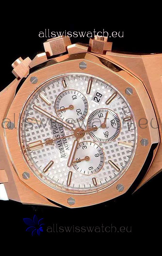 IMG_9081 Audemars Piguet Royal Oak Chronograph White Dial Rose Gold on 904L Steel - 1:1 Mirror Replica 5