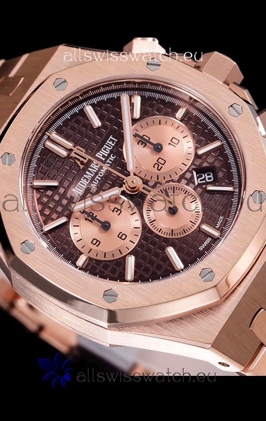 IMG_9081 Audemars Piguet Royal Oak Chronograph in Pink Gold Case Brown Dial Replica 5
