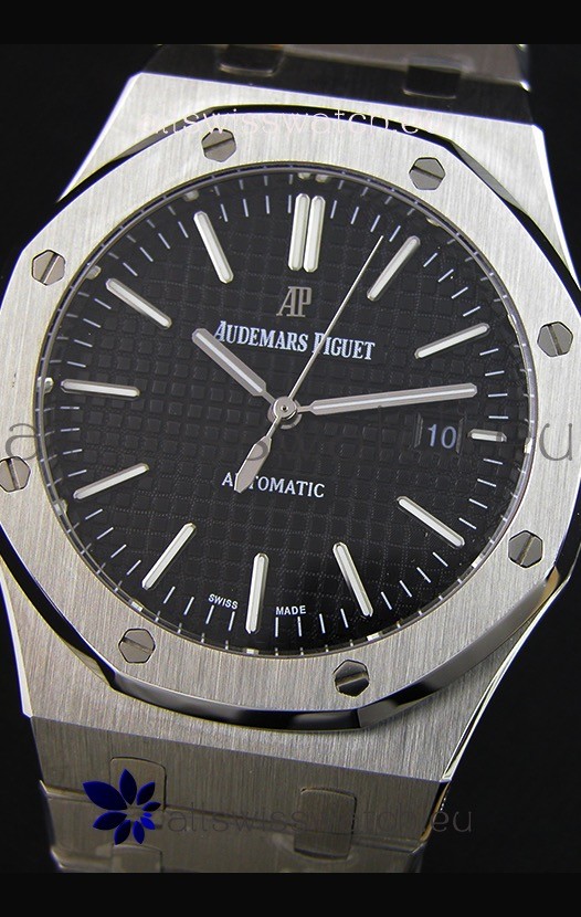 IMG_9081 Audemars Piguet Royal Oak 41MM Black Dial Steel Strap - 1:1 Mirror Ultimate Edition Replica 5