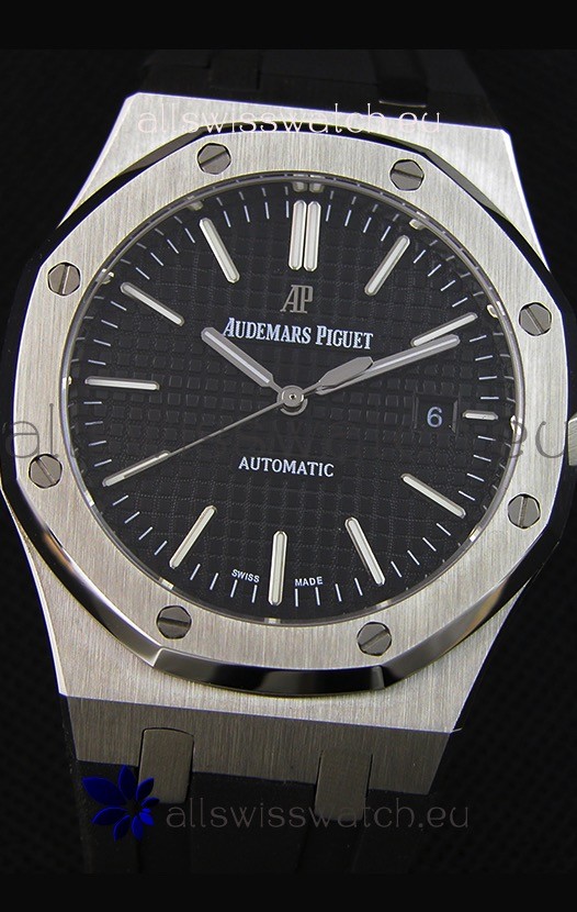 IMG_9081 Audemars Piguet Royal Oak 41MM Black Dial Rubber Strap - 1:1 Mirror Ultimate Edition Replica 5