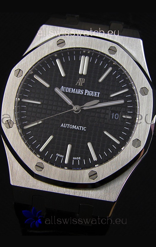 IMG_9081 Audemars Piguet Royal Oak 41MM Black Dial Leather Strap - 1:1 Mirror Ultimate Edition Replica 5