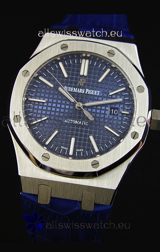 IMG_9081 Audemars Piguet Royal Oak 41MM Blue Dial Leather Strap - 1:1 Mirror Ultimate Edition Replica 5