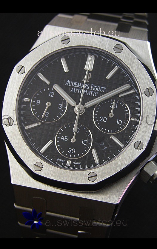 IMG_9081 Audemars Piguet Royal Oak Chronograph Black Dial Steel Strap Replica 5