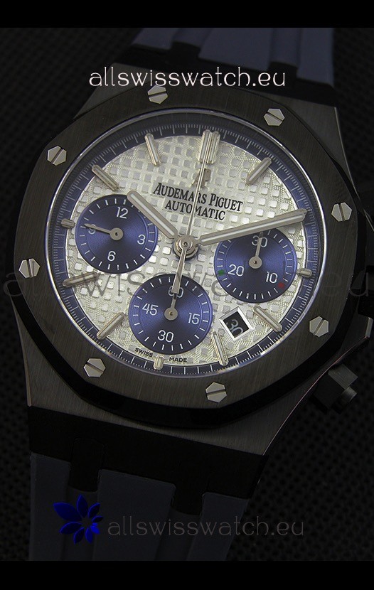IMG_9081 Audemars Piguet Royal Oak Chronograph Silver Toned Dial Blue Subdials Replica 5