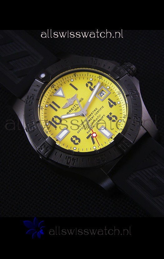 IMG_9081 Breitling Avenger Blacksteel DLC Coatedin Yellow Dial Replica 5