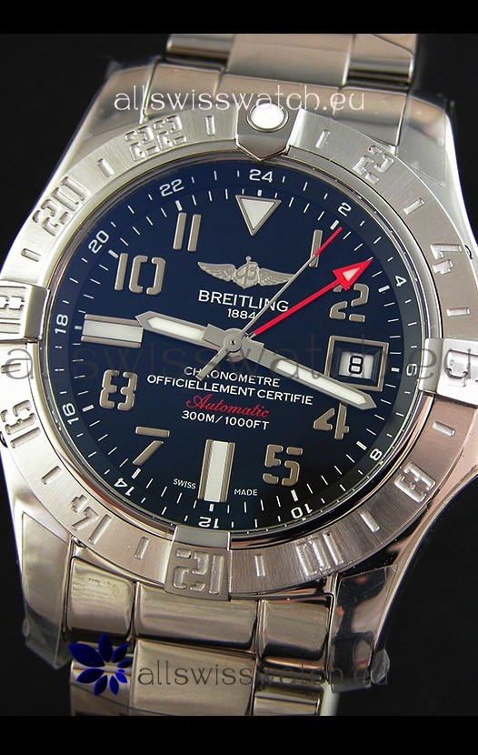 IMG_9081 Breitling Avenger II GMTin Black Dial Steel Strap 1:1 Mirror Version Replica 5