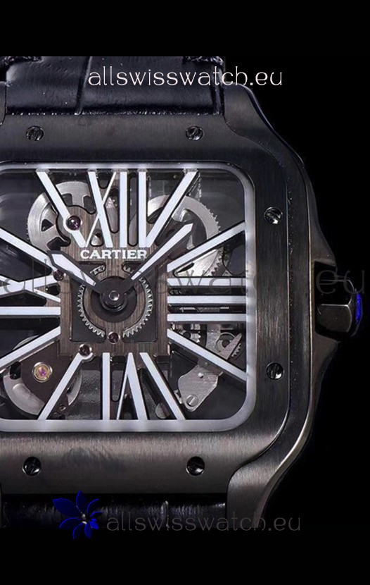 IMG_9081 Cartier Santos DUMONT Skeleton in Black DLC Coated Casing Movement Replica 5