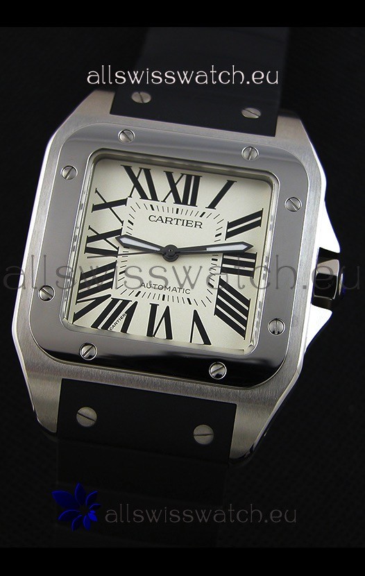 IMG_9081 Cartier Santos De Cartier 1:1 Mirror 39MM Rubber Strap Replica 5