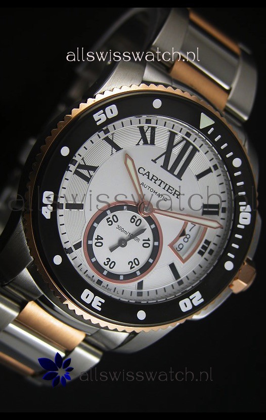 IMG_9081 Calibre De Cartier 42MM Black Dial Two Tone Case White Dial - 1:1 Mirror Replica 5