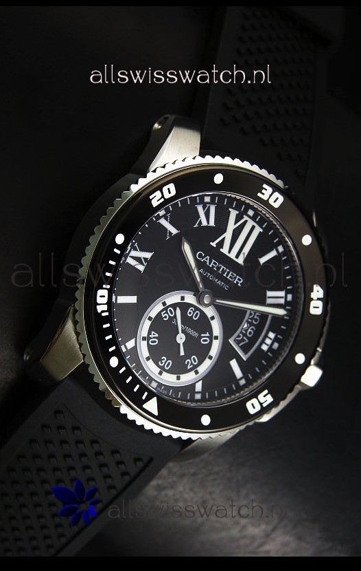 IMG_9081 Calibre De Cartier 42MM Black Dial Steel Case - 1:1 Mirror Replica 5