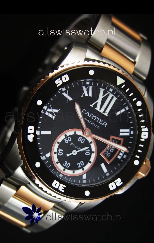 IMG_9081 Calibre De Cartier 42MM Black Dial Two Tone Case - 1:1 Mirror Replica 5