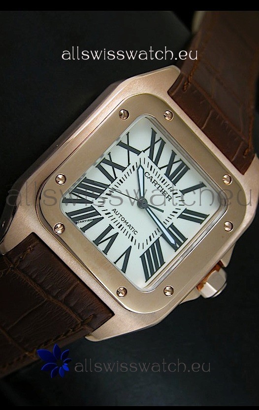 IMG_9081 Cartier Santos 100 1:1 Mirror Rose Gold 42MM Replica 5