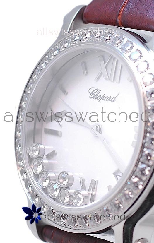 IMG_9081 Chopard Happy Sport Star Shaped Diamonds in Brown Strap Replica 5