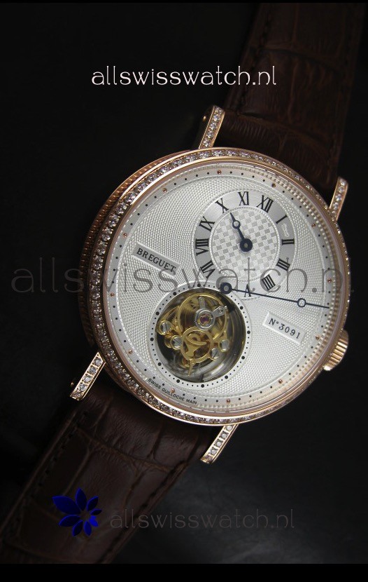 IMG_9081 Breguet Classique Tourbillonin Rose Gold with Diamonds Bezel Replica 5