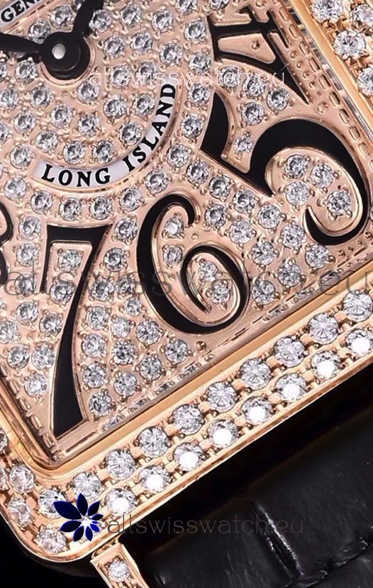 IMG_9081 Franck Muller Long Island Color Dreams Pink Gold in Black Strap Replica 5