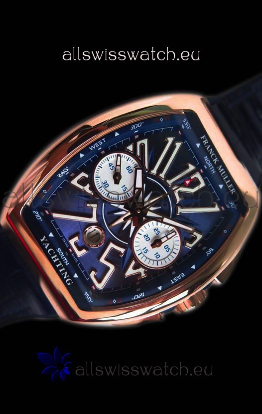 IMG_9081 Franck Muller Vanguard Chronograph 18K Pink Gold Blue Dial Replica 5