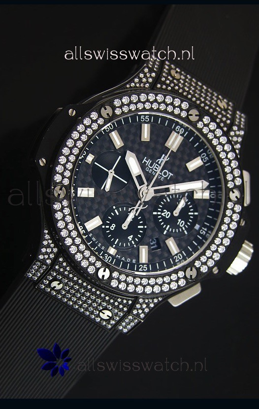 IMG_9081 Hublot Big Bang Carbon Dial Diamonds Studded PVD Case Replica 5