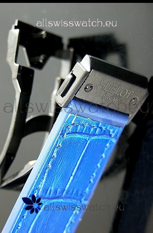 IMG_9081 Hublot Big Bang All Black Edition in Purple Strap and Baguette Diamonds Bezel Replica 5