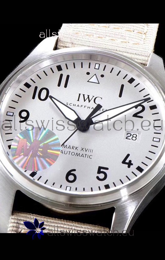 IWC Pilot's MARK XVIII Aviator 1:1 in 904L Steel Case - Beige Nylon Strap Replica 5